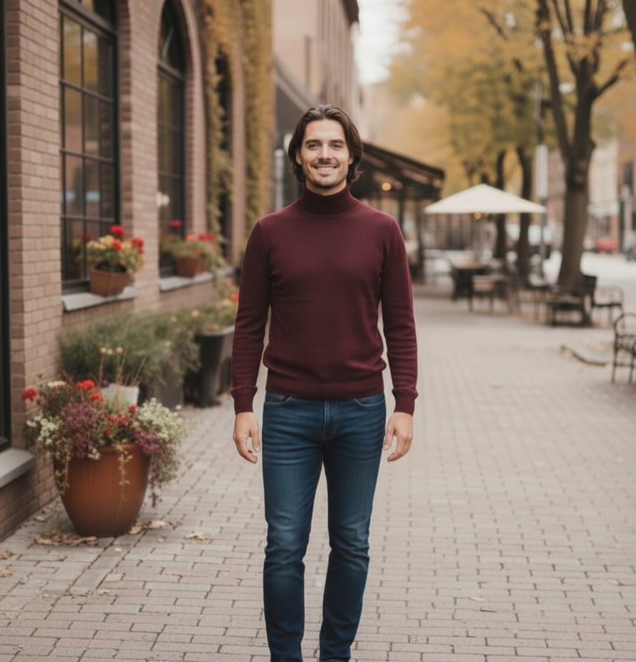 Mahroon Turtleneck Look