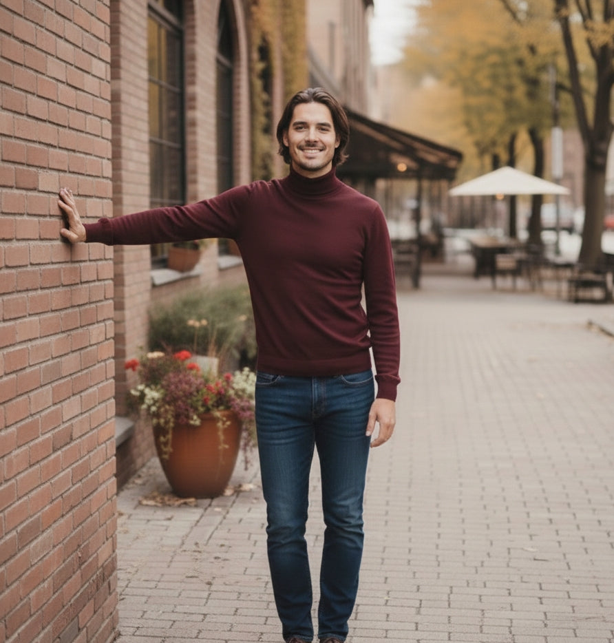 Mahroon Turtleneck Look