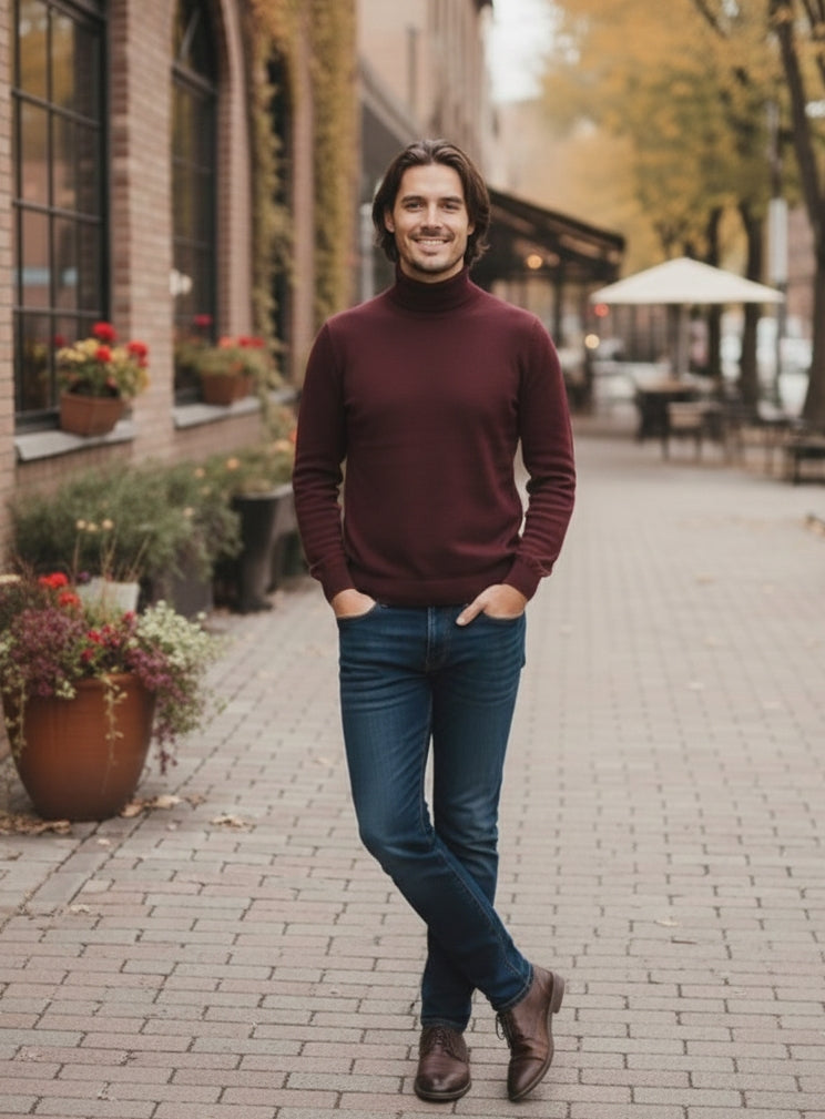 Mahroon Turtleneck Look