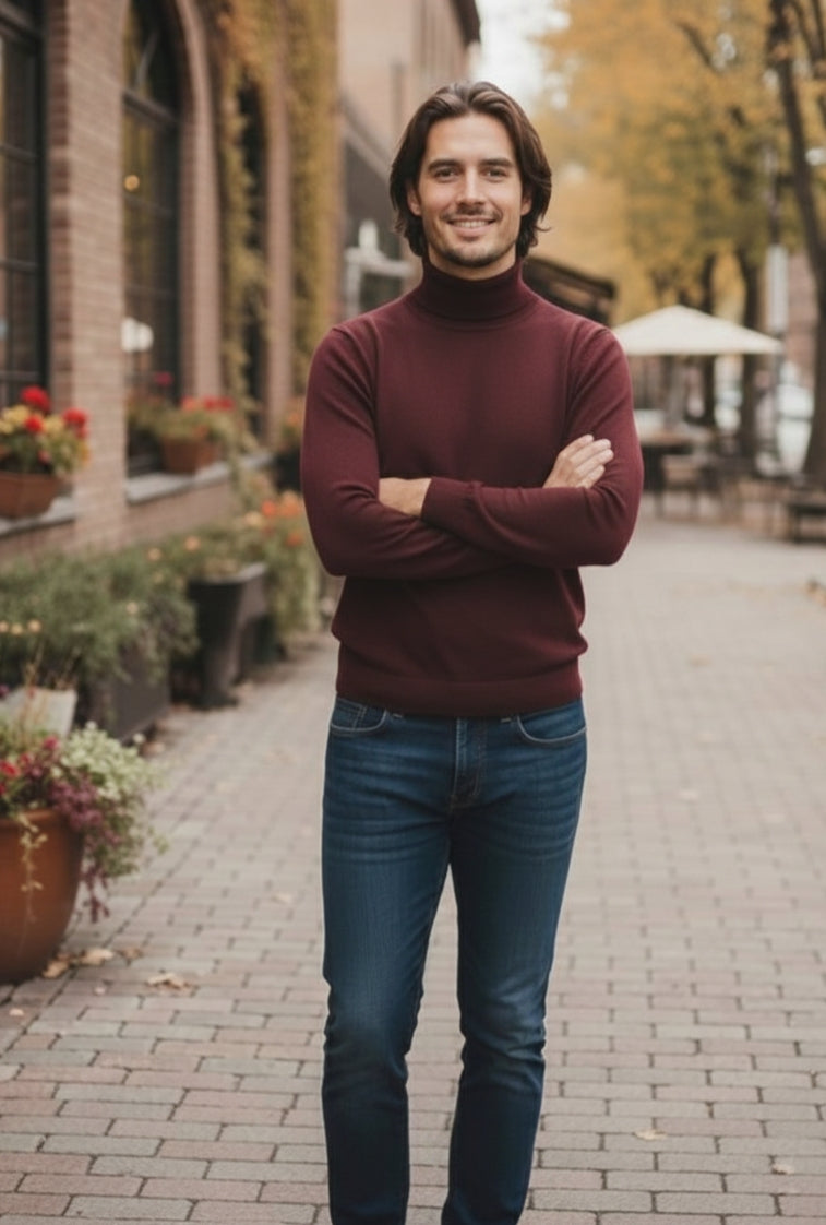 Mahroon Turtleneck Look